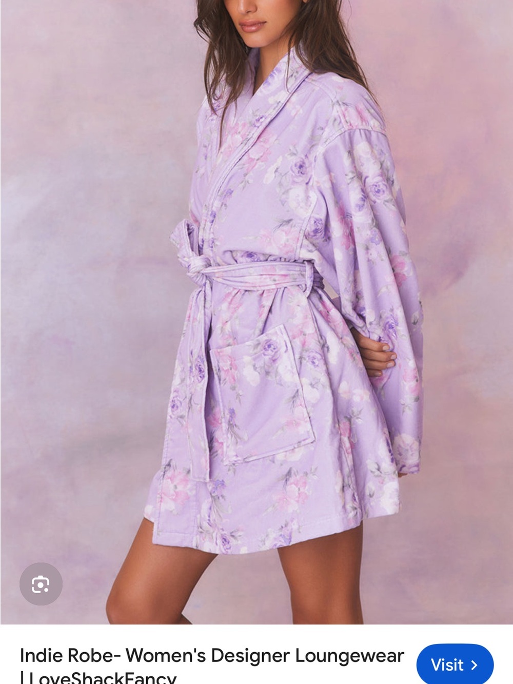 LoveShackFancy Lilac Floral Short Kimono Robe